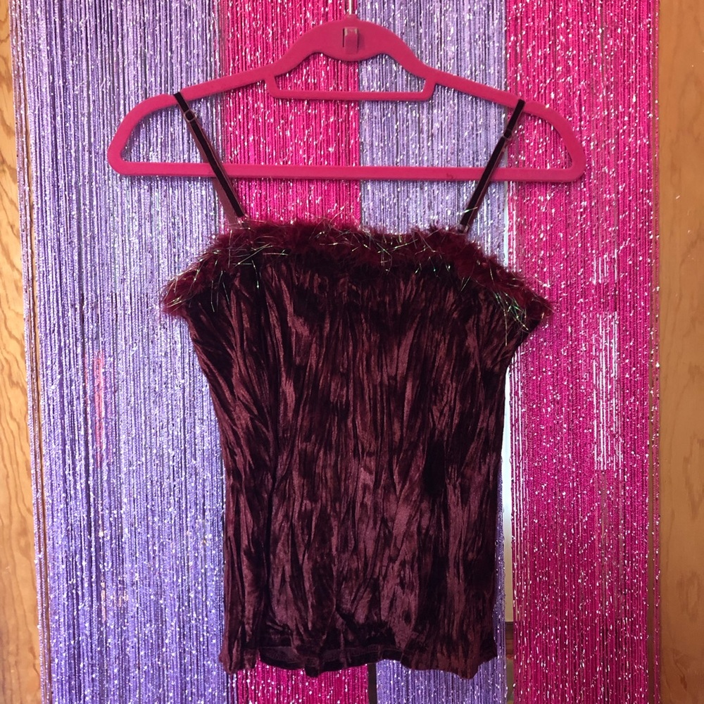 90s velvet tank with festive fur trim!